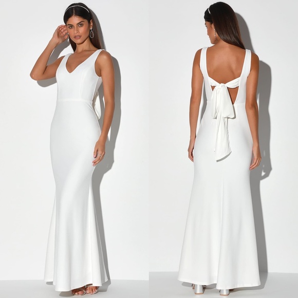 NEW LULUS This Bliss IVORY Sleeveless TIE-BACK Mermaid Maxi WEDDING DRESS Gown - Picture 6 of 16